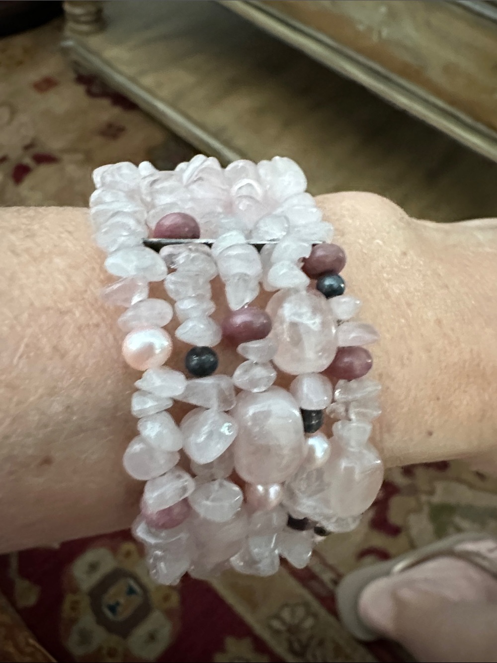 Rose Quartz Multi-Strand Beaded Bracelet - Soft Pink Women’s Bracelet